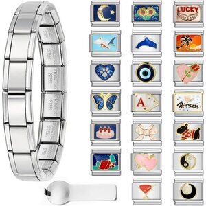 Italian charm bracelet set stainless steel 9mm modular link starter kit jewelry